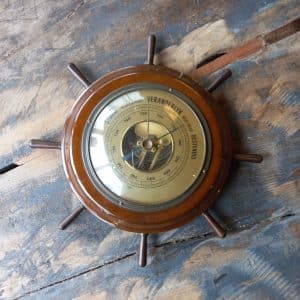 Vintage Houten Barometer | Stuurwiel/Scheepvaart