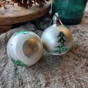 Vintage Glazen Kerstbal | Mat zilver/Kerstboom