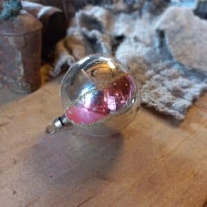 Vintage glazen kerstbal | Roze/Zilver 5,5cm
