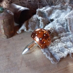 Vintage Glazen Paddestoeltje | Ornament/Zilver/Goud/Oranje