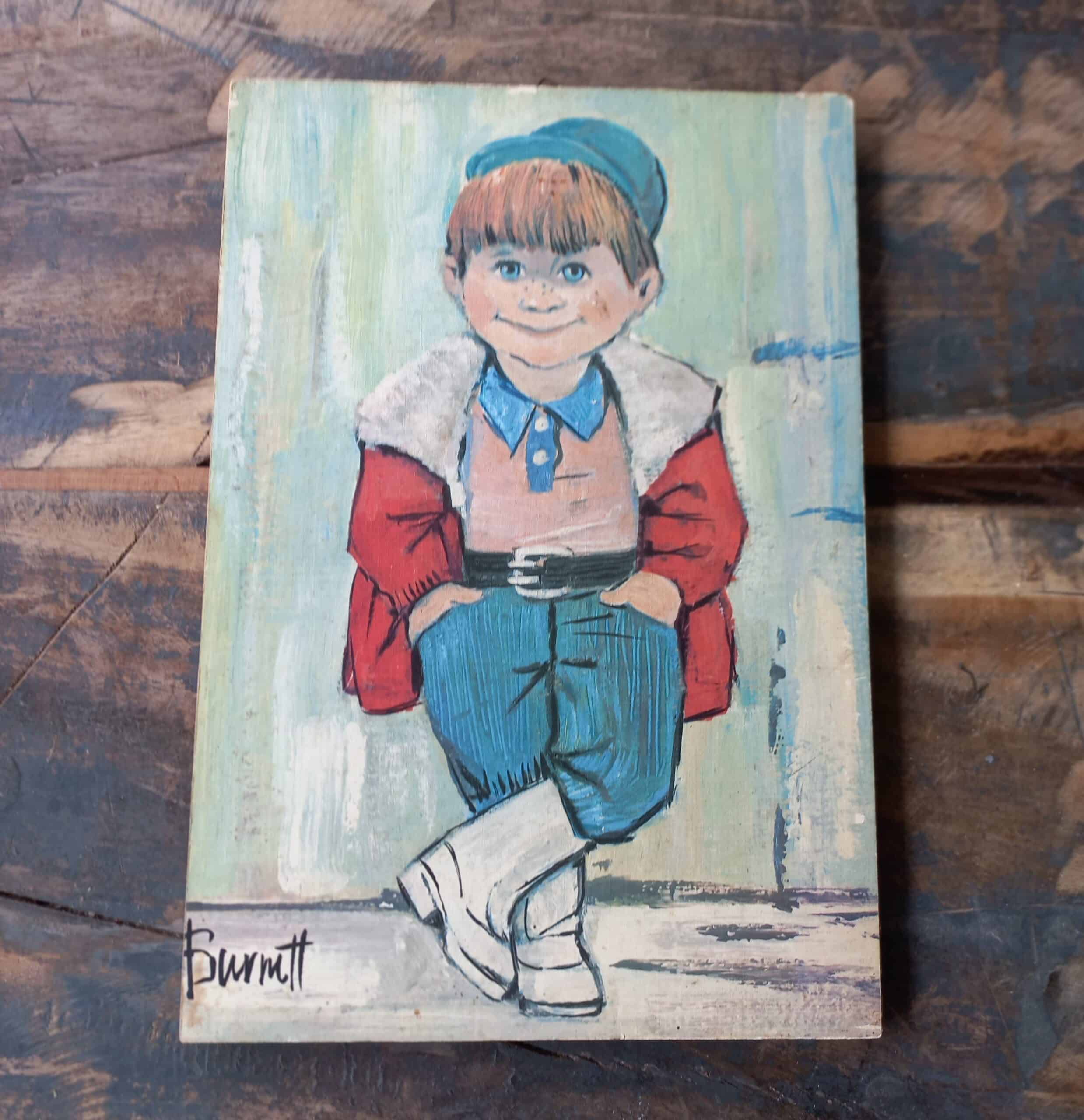Vintage Schilderij Jongen met rode jas