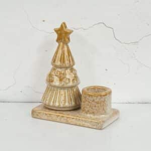 Kandelaar Porselein Kerstboom Beige/Bruin