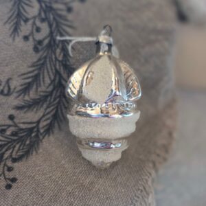 Oude Glazen Kerstbal Zilver Wit Gesuikerd 7cm (79)