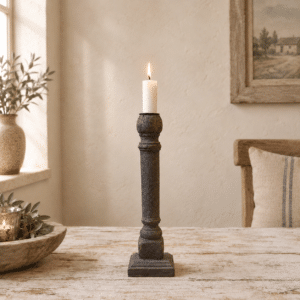 Oude Sobere Houten Kandelaar 33cm