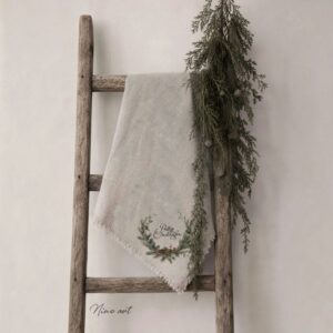 Binnenkort!...Shabby Doek gekleurd Prettige Feestdagen 45/45cm