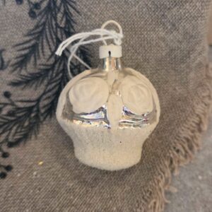 Vintage Glazen Ornament Zilver/Wit Geverfd & Gesuikerd 5,5cm (79)