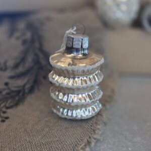 Oude Glazen Kerstbal Lampion Zilver Wit Gesuikerd 6cm (79)